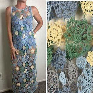 POWDER Floral Crochet Patch Maxi Dress